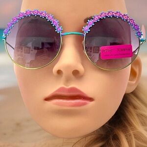 Betsey Johnson Large Round Hippie Boho Sunglasses Pink little flowers